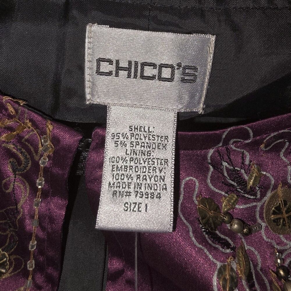 Chico's Royal Glam New! Sz S (8/10) Beaded Sequin Ratune Fuschia Blazer Jacket - Picture 12 of 13
